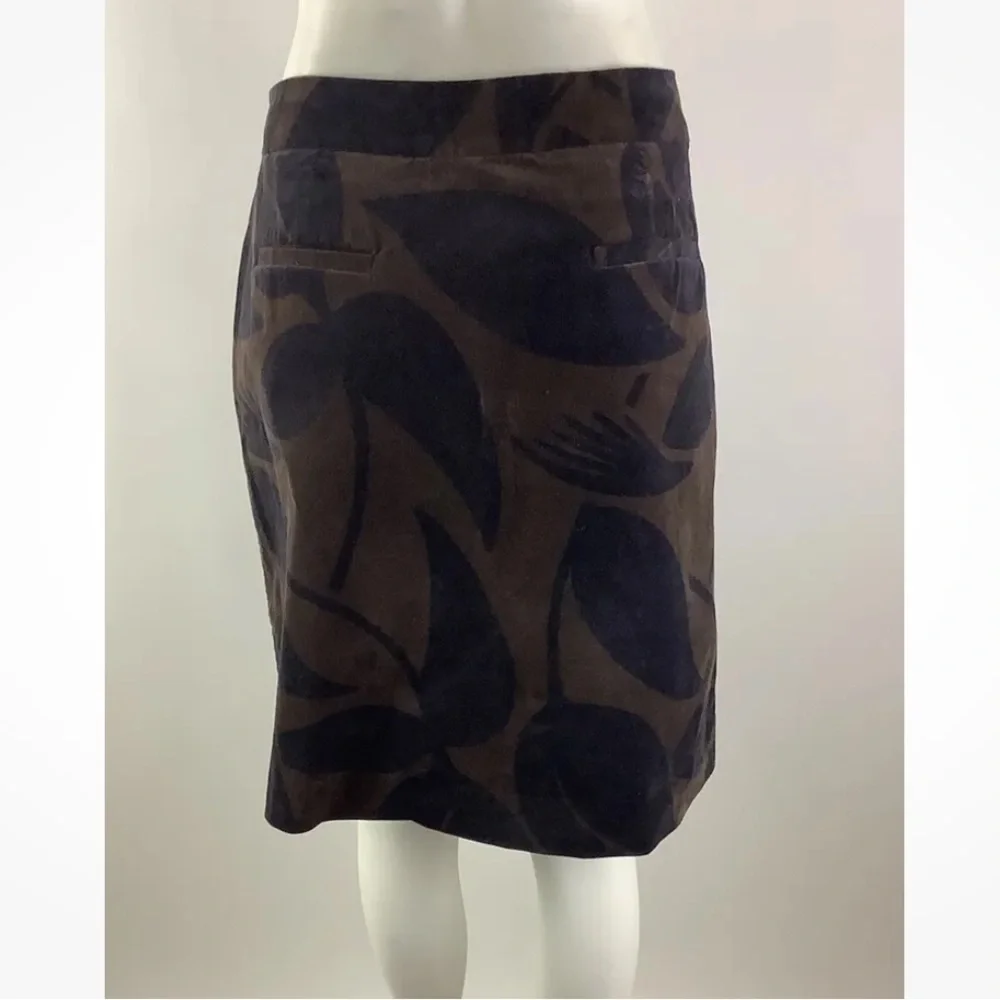 Boden Sz 12 Long Velour Floral Print A-Line Skirt Brown Cotton Elastane